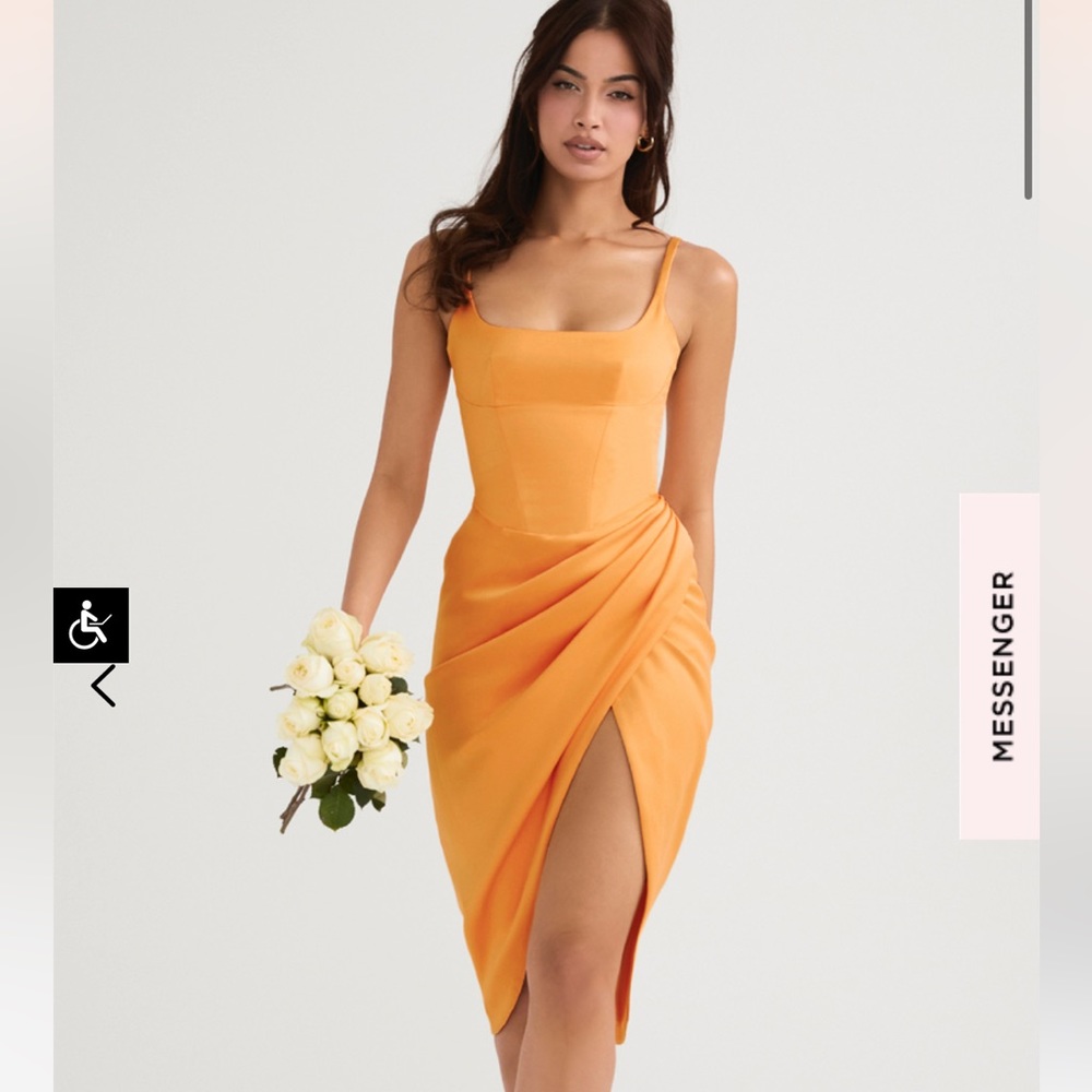 House of CB Bianca Satin Pleated Corset Midi Dress